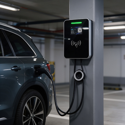 良い価格 US Type1 EV充電器 スクエアガラス ウォール＆コラムマウント AC充電ステーション 7.6kW 32A 85V 265V IP54 5.64インチLCDディスプレイ 家庭用・軽商業用充電 オンライン